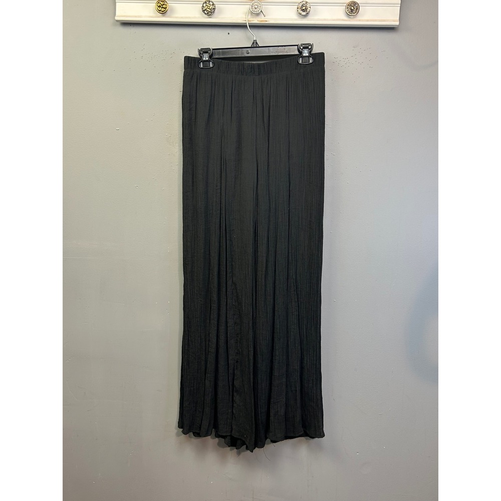 Wishlist Apparel Pants Women Large Black Wide Leg Side Slit Textured Festival